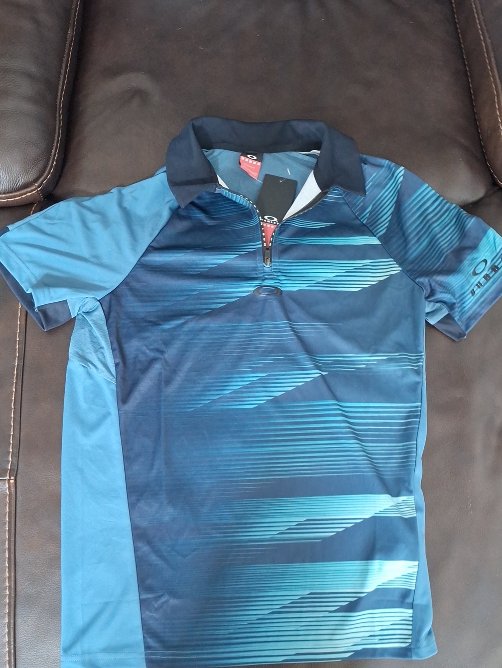 Oakley Boys Blue Striped Athletic Polo